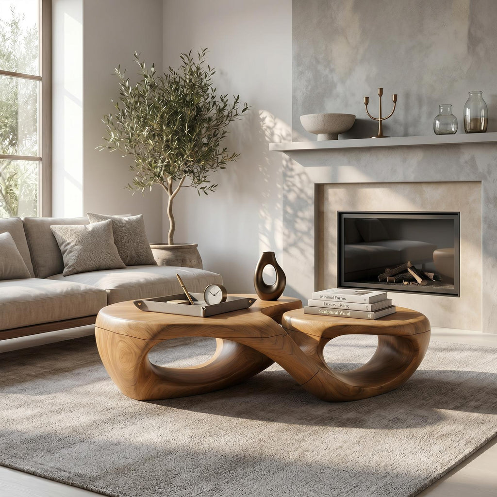 Organic Coffee Table With Sculptural Hollow Design For Living Room
