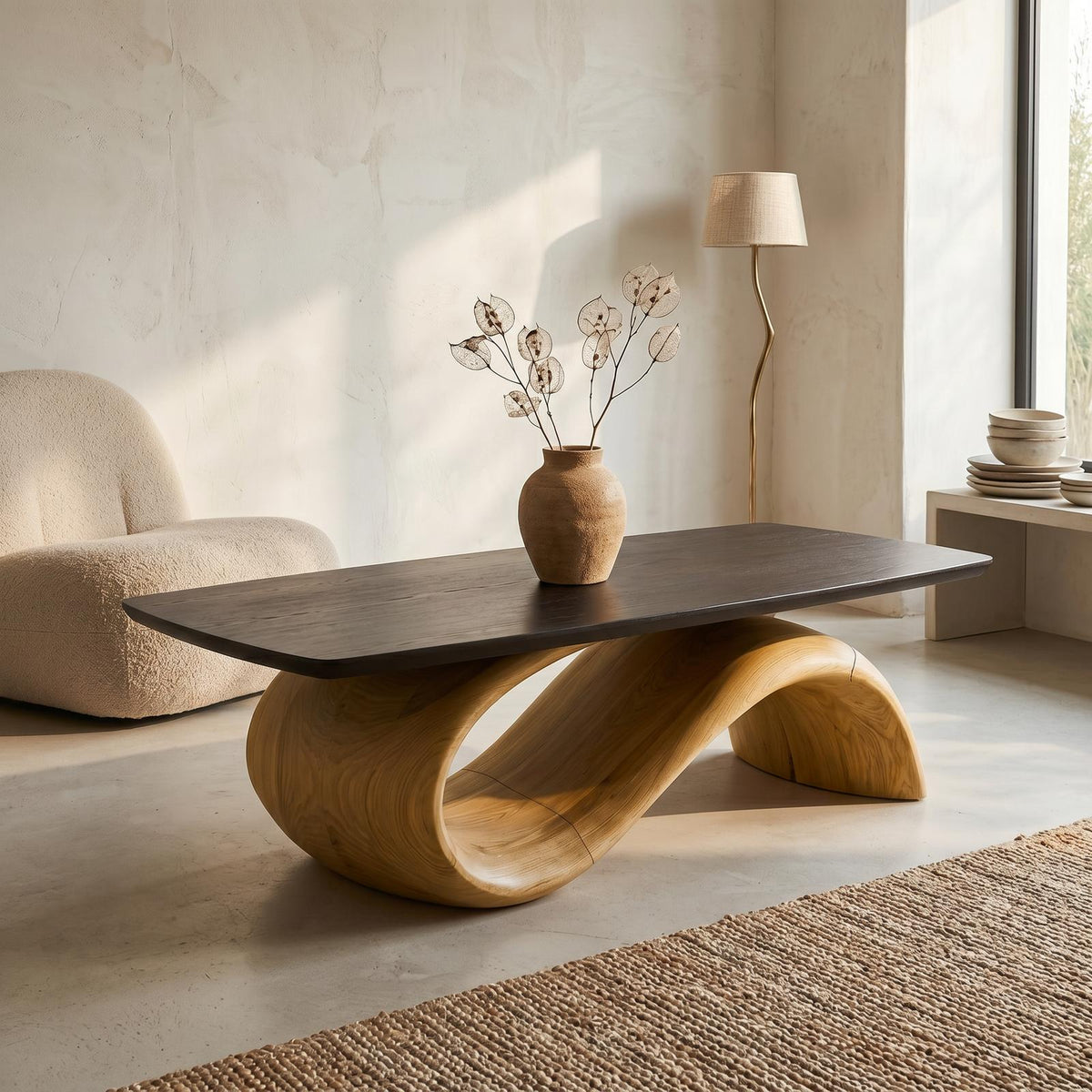 Handcrafted Coffee Table With Artistic Wood Design For Living Room