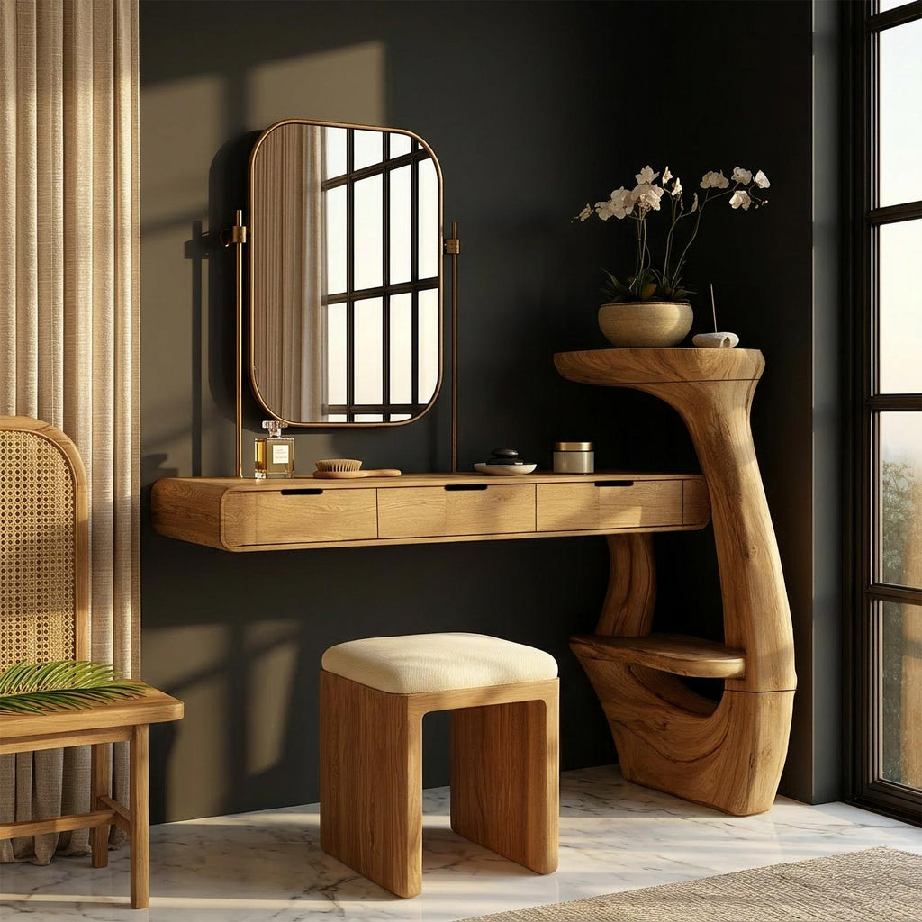 Sculptural Dressing Table With Handcrafted Wood Structure For Bedroom SINLSABDT084
