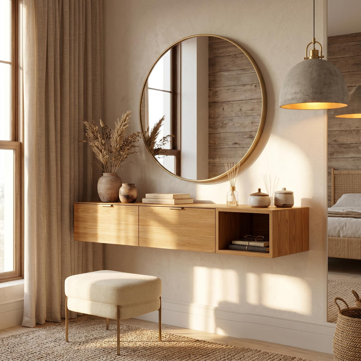 Modern Wall Mounted Dressing Table With Built In Storage For Bedroom SINLSABDT090
