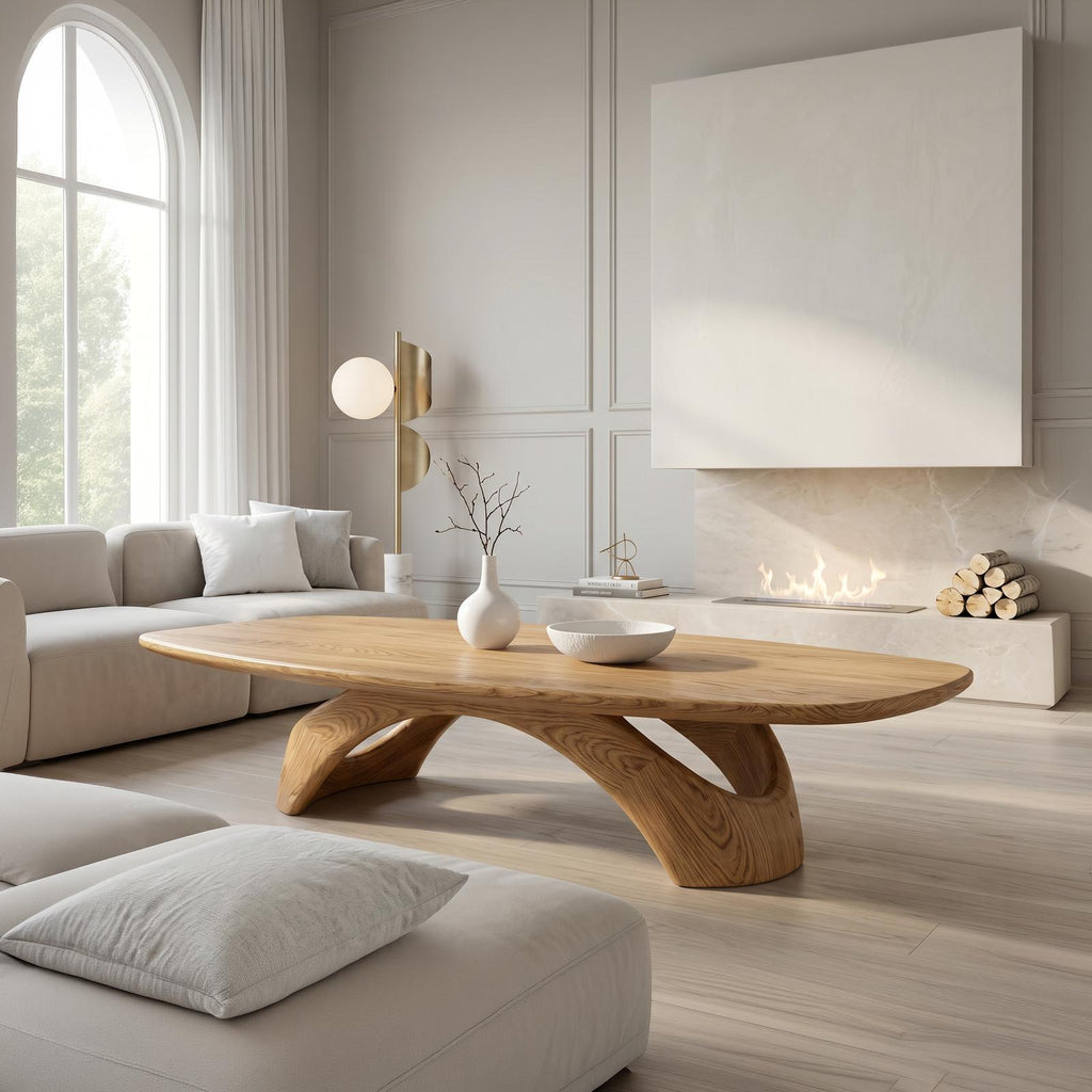 Rustic Coffee Table With Sculptural Wooden Base For Living Room