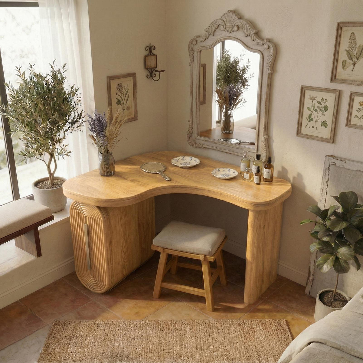 Modern Corner Makeup Vanity Desk With Drawers For Bedroom And Apartment SINLSABDT062