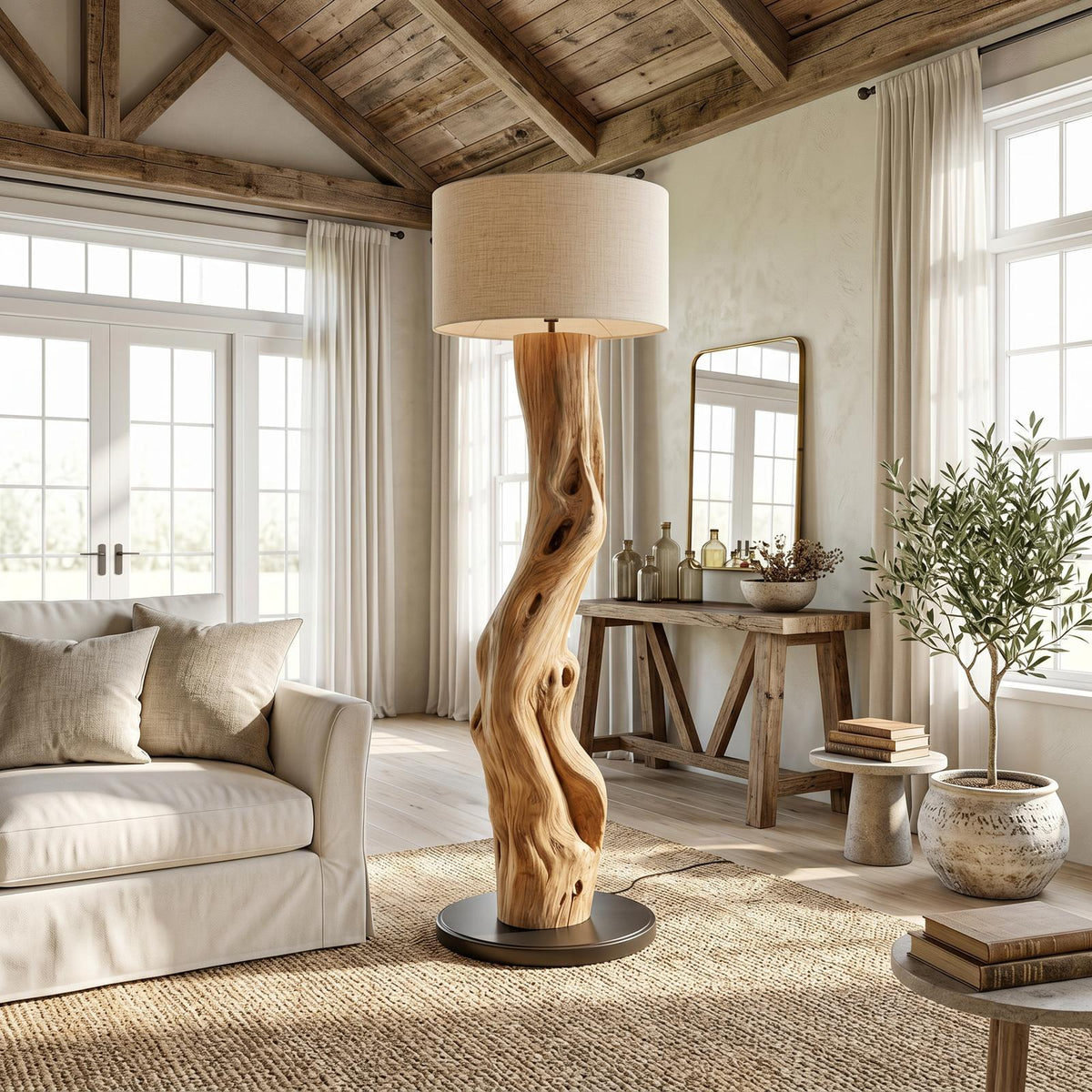 Modern Sculptural Wooden Standing Lamp For Bedroom And Corner