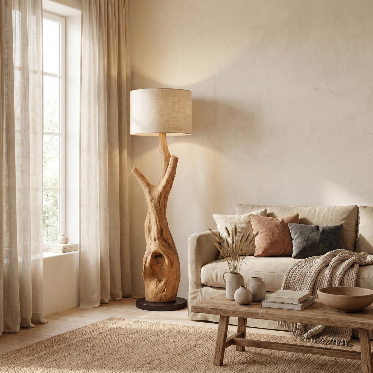 Modern Tree Branch Wooden Standing Lamp For Living Room And Corner