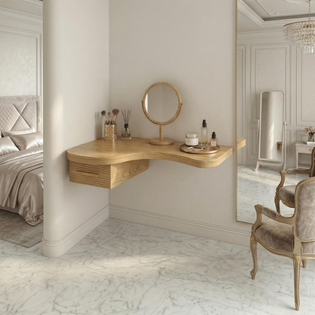 Modern Floating Dressing Table Space Saving Corner Form Bedroom SINLSABDT064