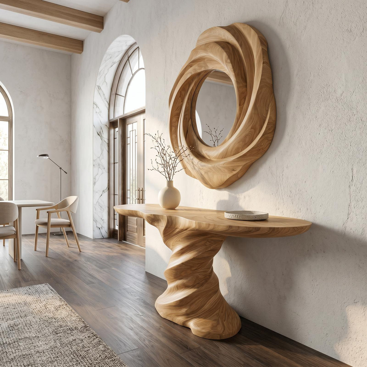Organic Console Table, Sculptural Helix Base Handcrafted Wood Entryway Table for Hallway & Living Room