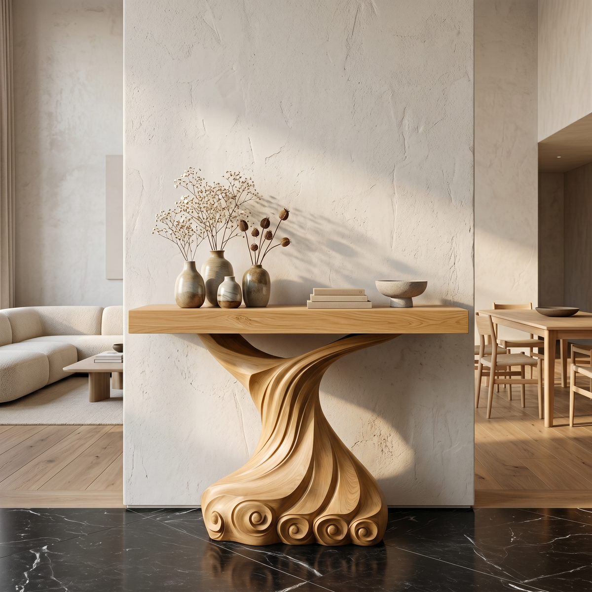 Contemporary Console Table, Carved Twist Form Wood Entryway Table, Abstract Sofa Table for Hallway & Foyer