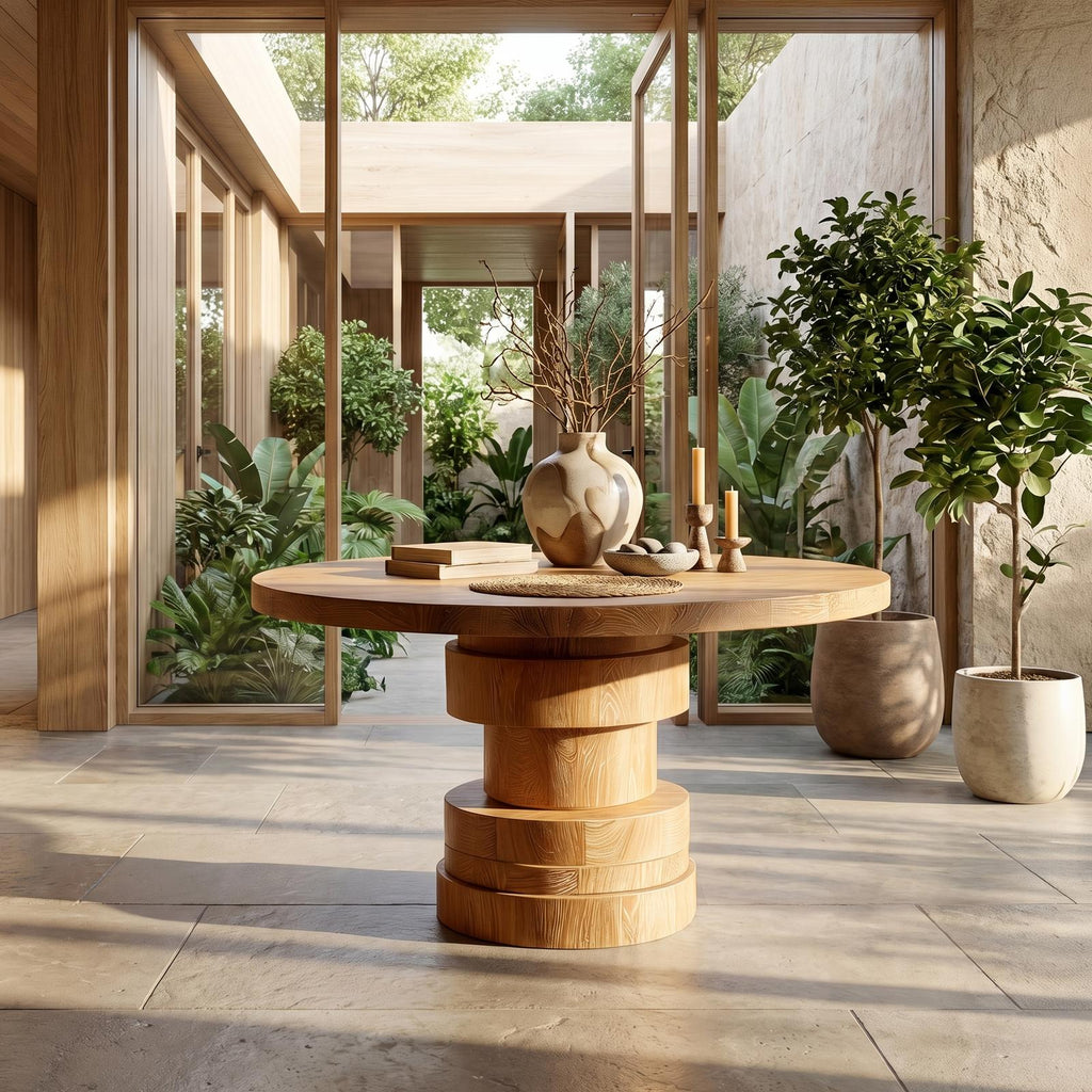 Modern Sculptural Round Foyer Table For Entryway And Living Room