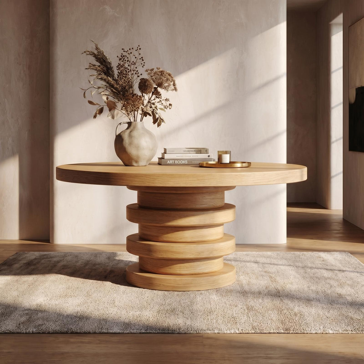 Modern Luxury Round Entryway Table, Solid Wood Architectural Pedestal Foyer Accent Table for Lobby, Hallway