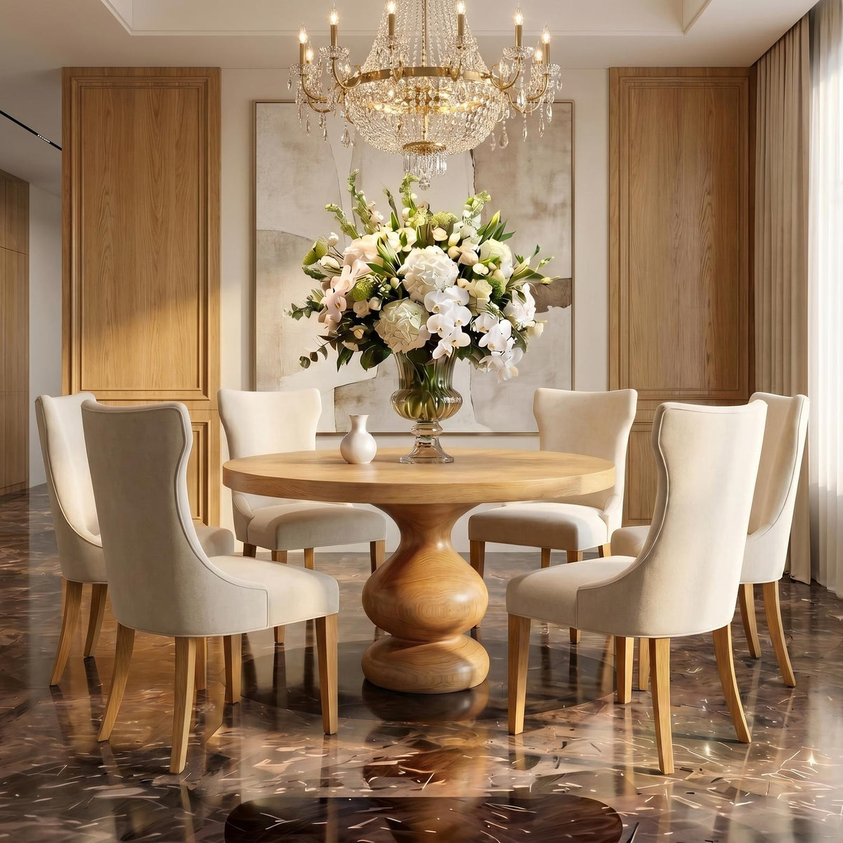 Scandinavian Modern Dining Table, Minimalist Handcrafted Solid Wood Kitchen Table for Dining Room