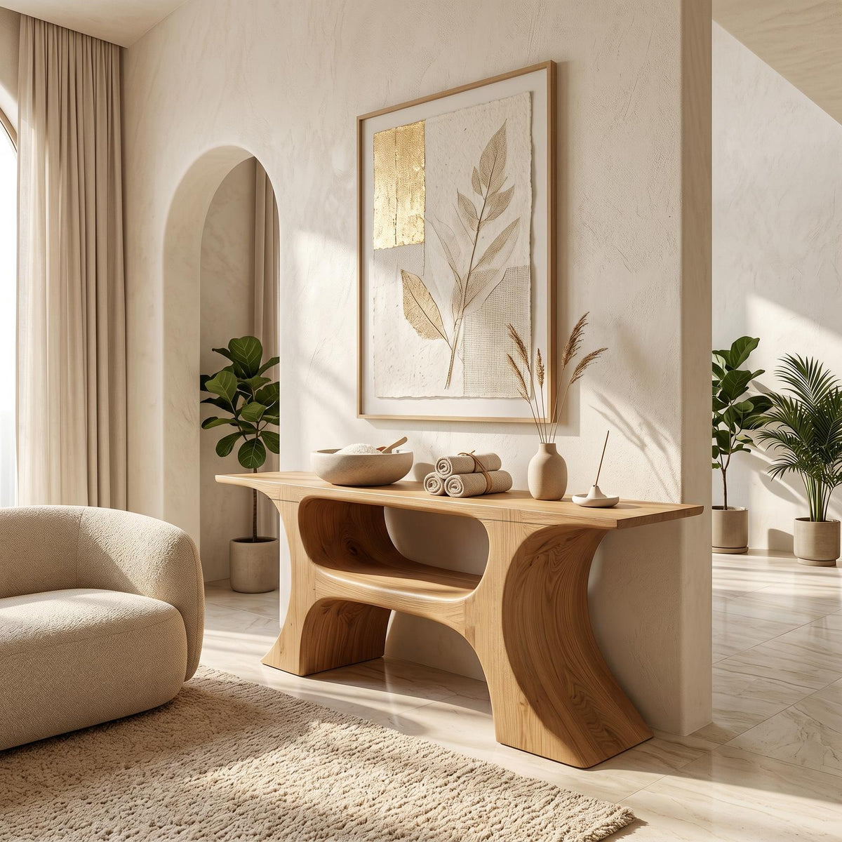Modern Console Table, Soft Geometric Form Wood Entryway Table, Contemporary Foyer & Sofa Table for Living Room