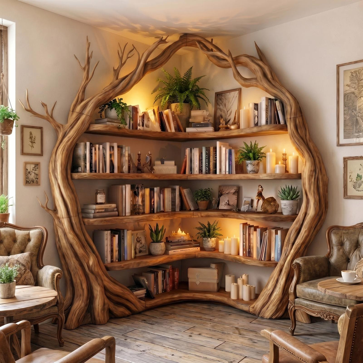 Statement Tree Corner Bookshelf For Living Room And Reading Nook