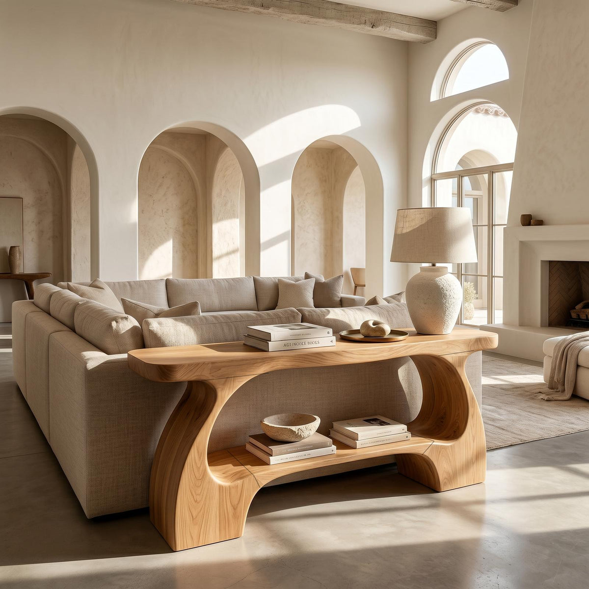 Natural Wood Console Table, Organic Curved Silhouette Entryway Table, Minimalist Sofa Table for Foyer