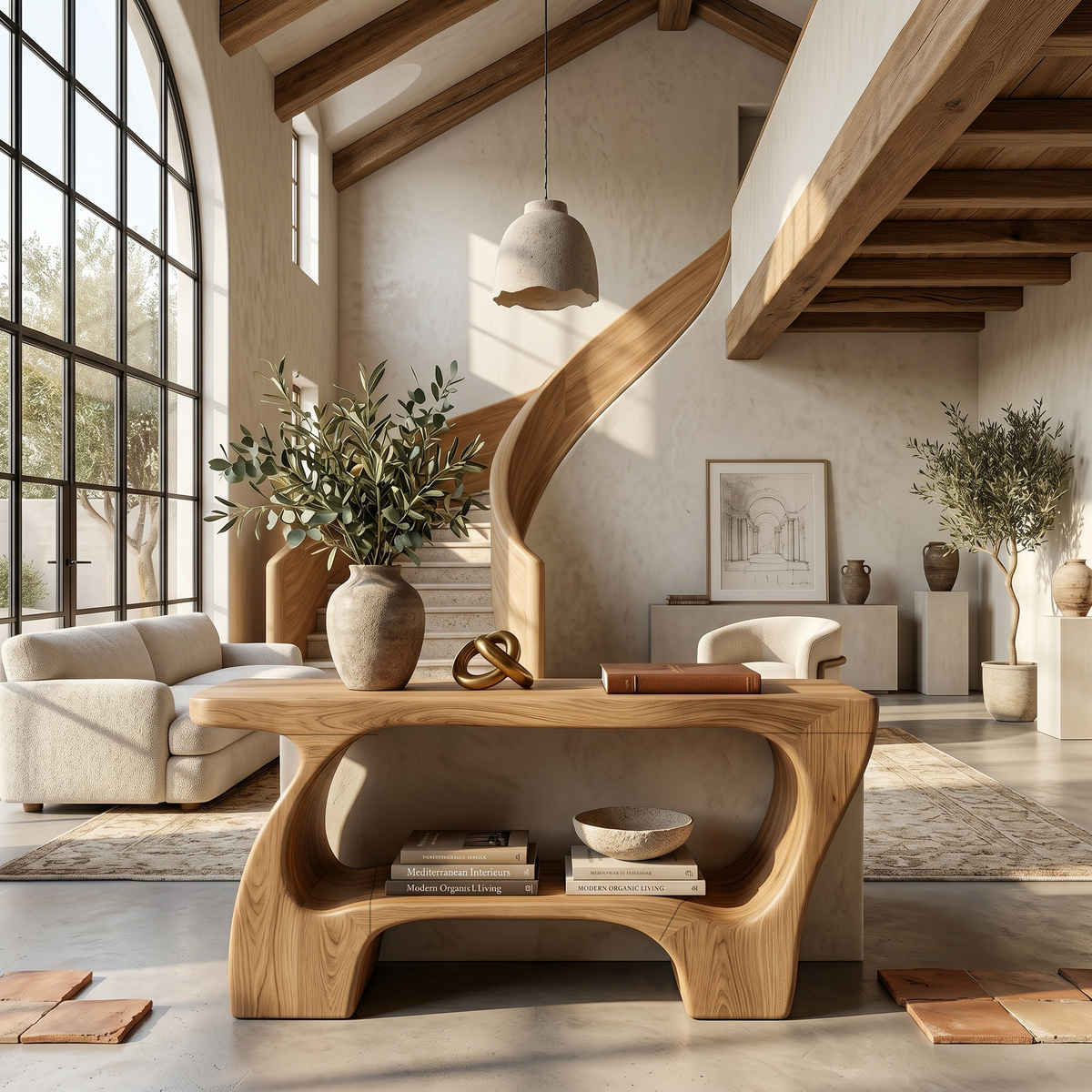 Contemporary Console Table, Artistic Open Structure Wooden Entryway Table for Living Room & Hallway