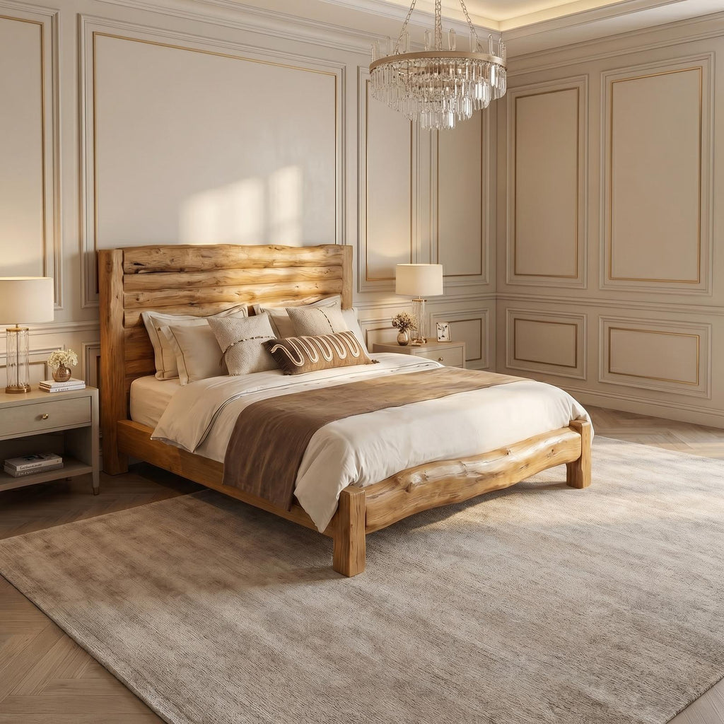 Minimalist Solid Wood Bed Frame, Modern Low Profile Wooden Platform Bed for Bedroom, Handcrafted Furniture