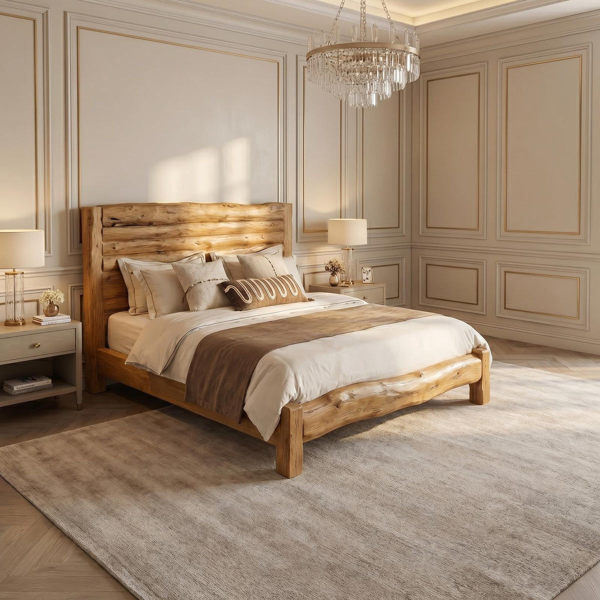 Minimalist Solid Wood Bed Frame, Modern Low Profile Wooden Platform Bed for Bedroom, Handcrafted Furniture