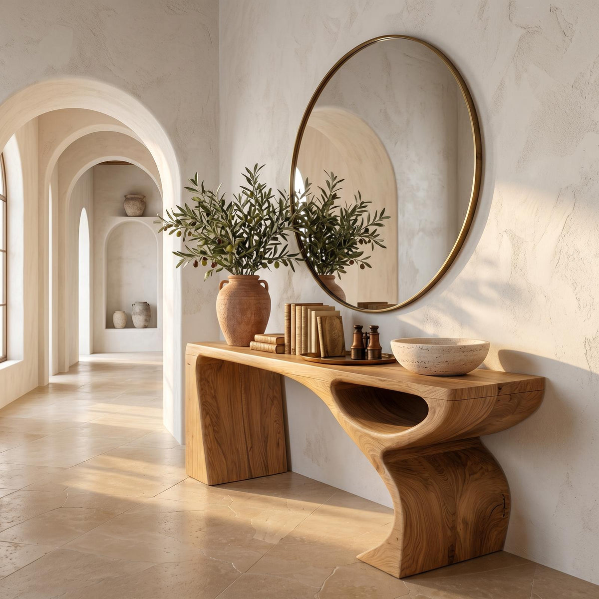 Contemporary Console Table, Fluid Open Structure Abstract Wood Entryway Table for Foyer & Living Room