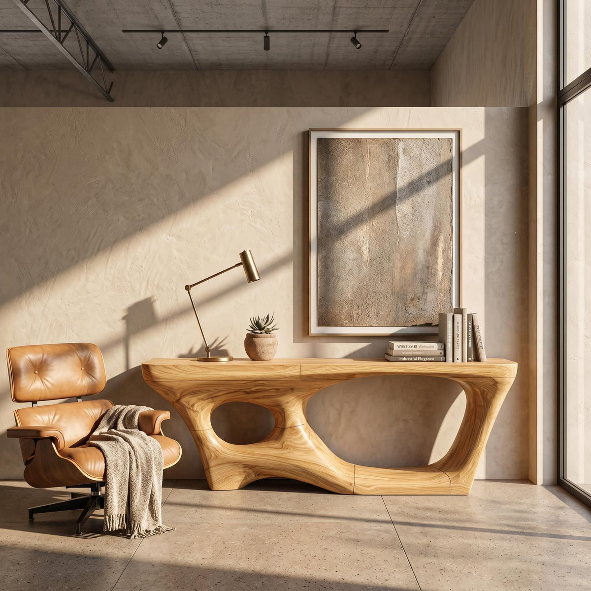 Contemporary Console Table, Sculptural Curved Wood Entryway Table for Foyer & Living Room Accent Furniture