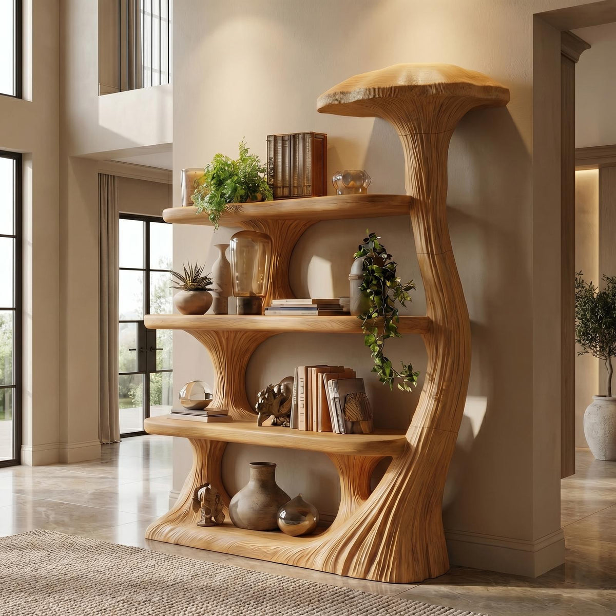 Mushroom Bookshelf Wooden Bookcase Display Shelf For Living Room Bedroom Decor