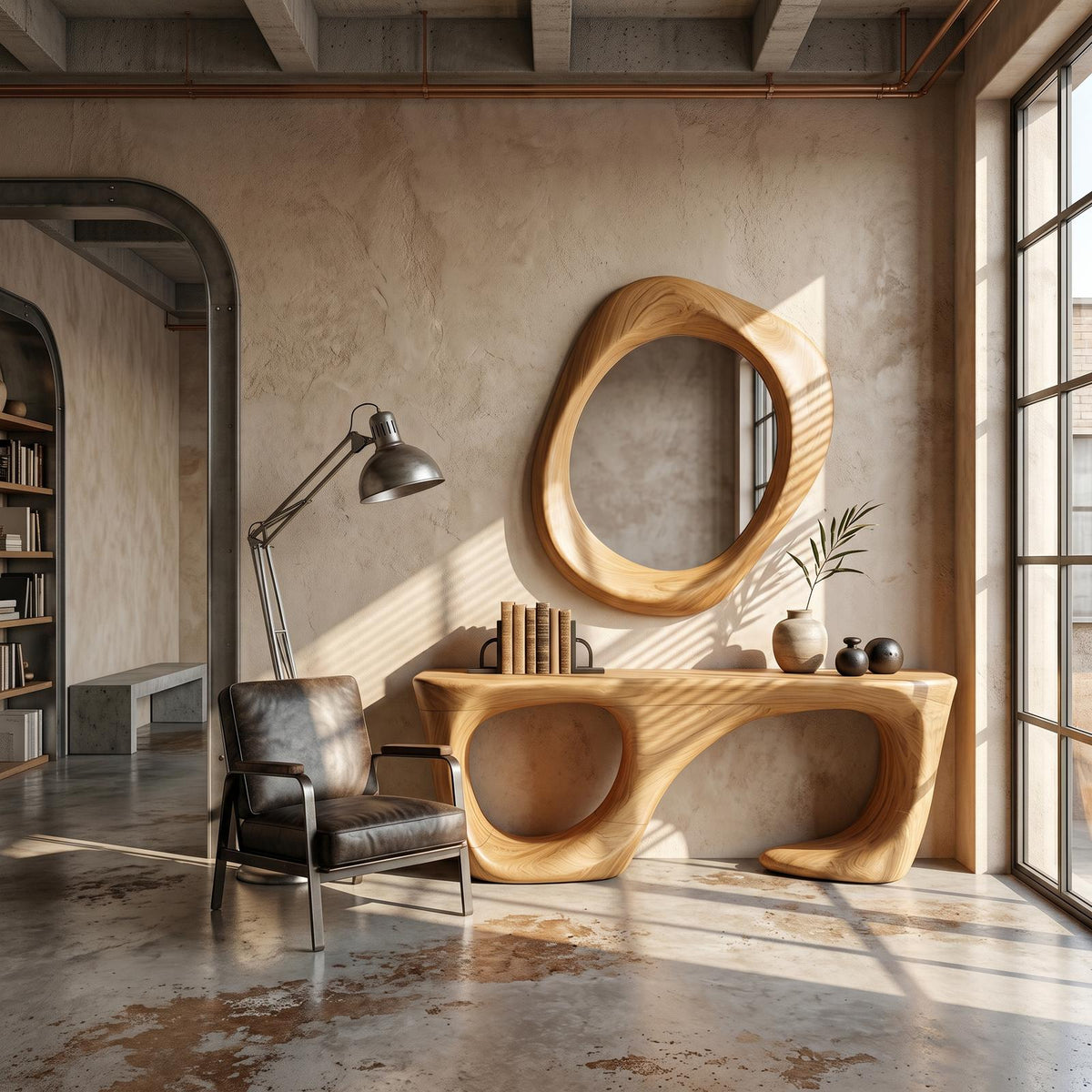 Contemporary Console Table, Curved Open Structure Hardwood Entryway Sofa Table for Living Room & Foyer