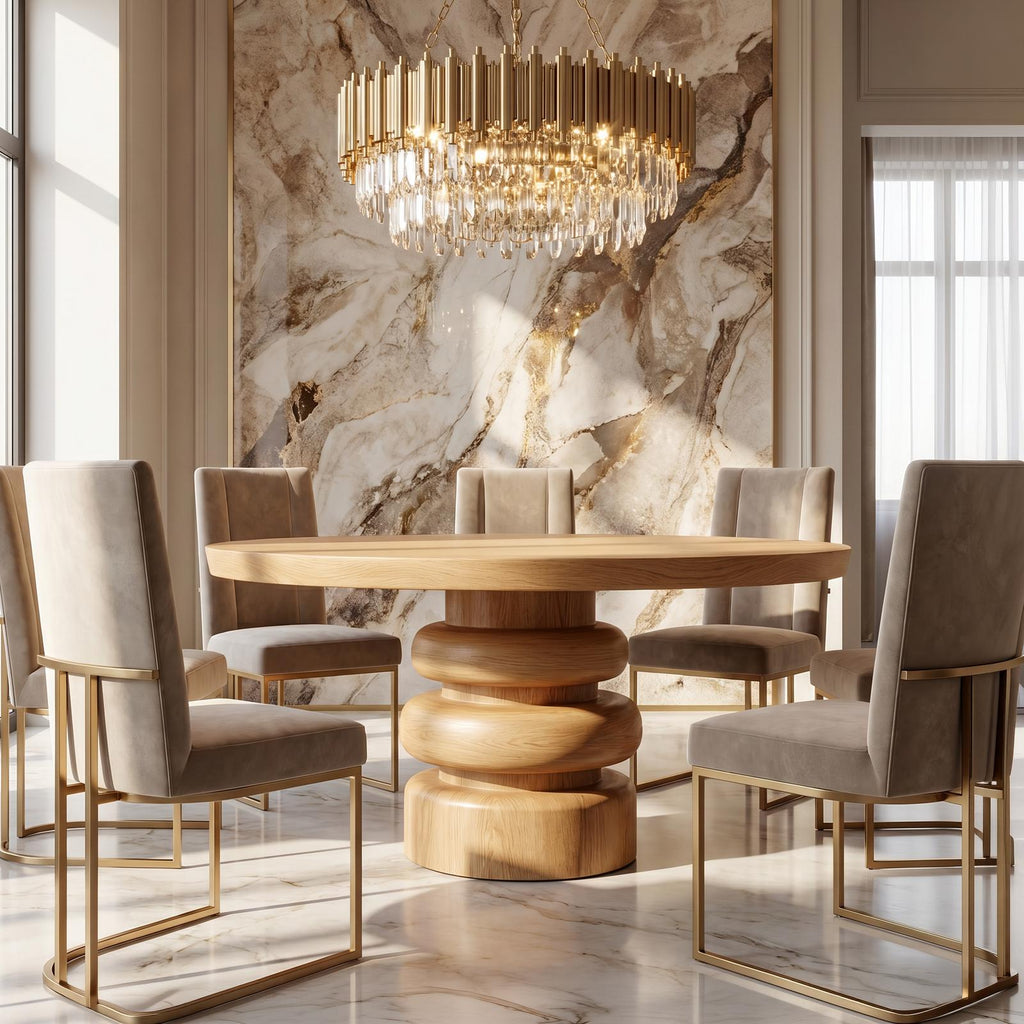 Rustic Sculptural Round Dining Table, Handcrafted Solid Wood Kitchen Table for dining room Home Decor