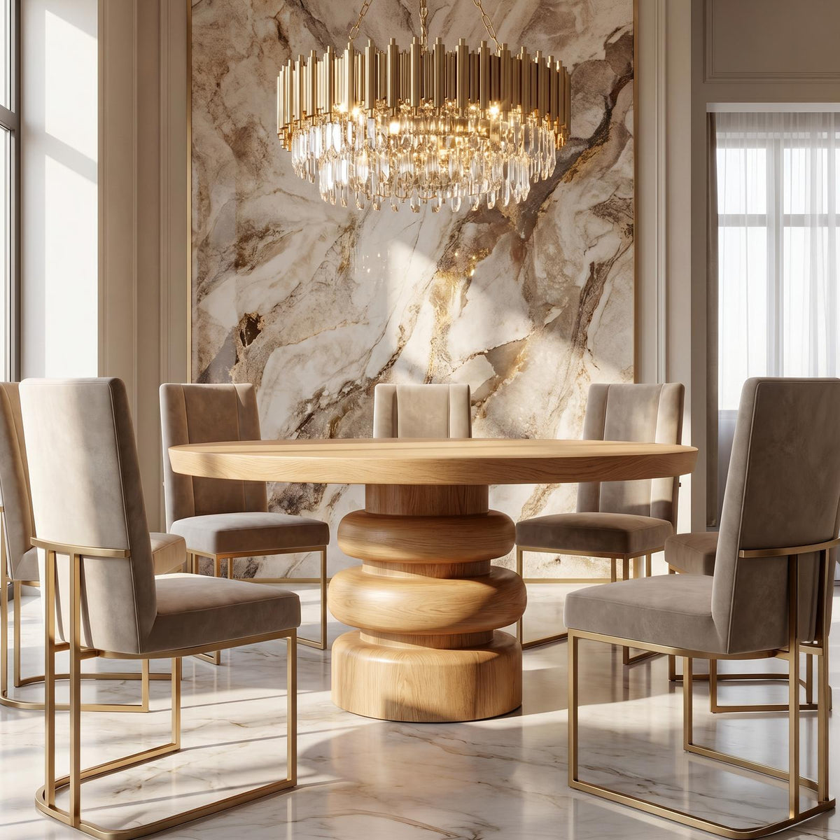 Rustic Sculptural Round Dining Table, Handcrafted Solid Wood Kitchen Table for dining room Home Decor