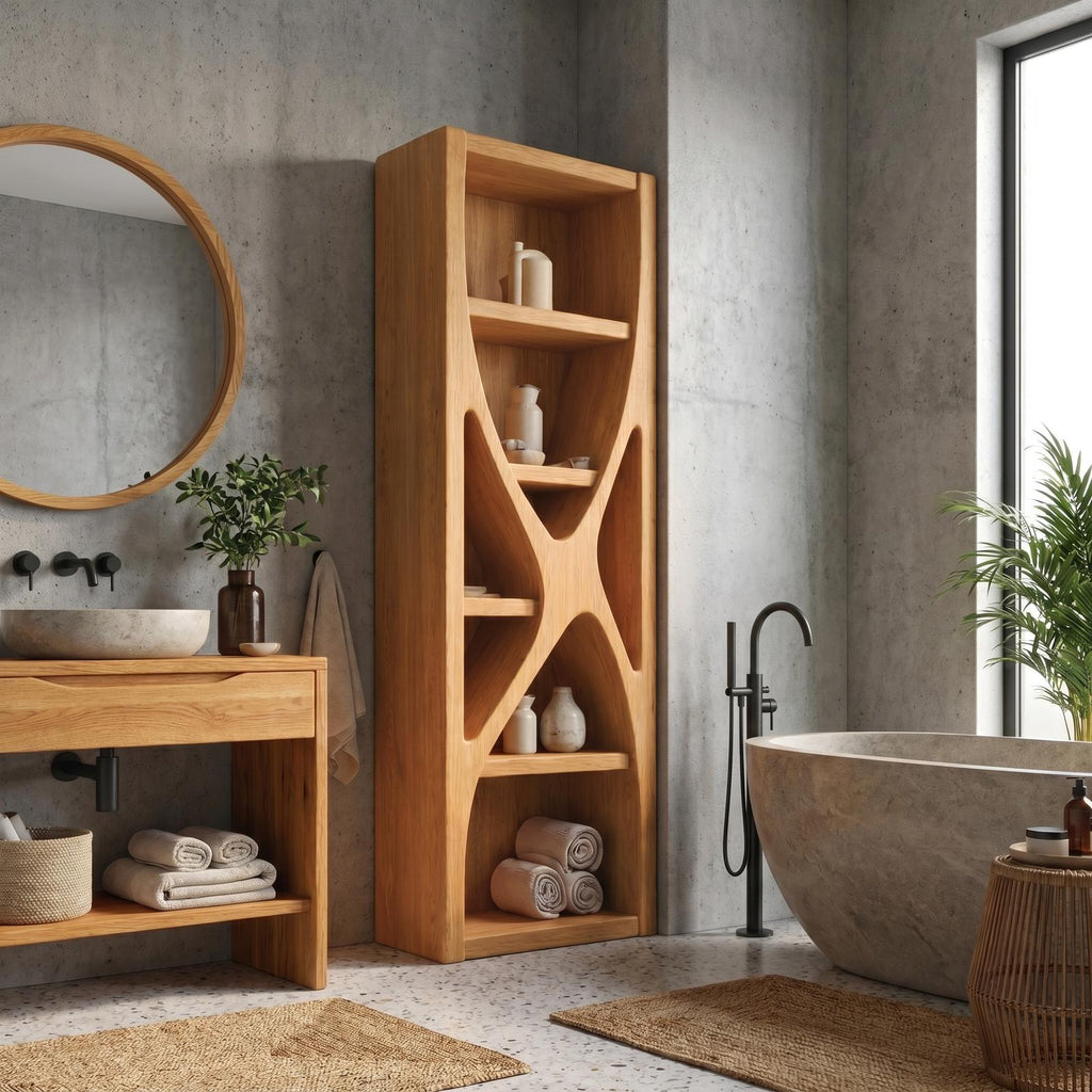 Rustic Bathroom Storage Cabinet, Natural Wood Branch Structure Floor Cabinet with Shelves