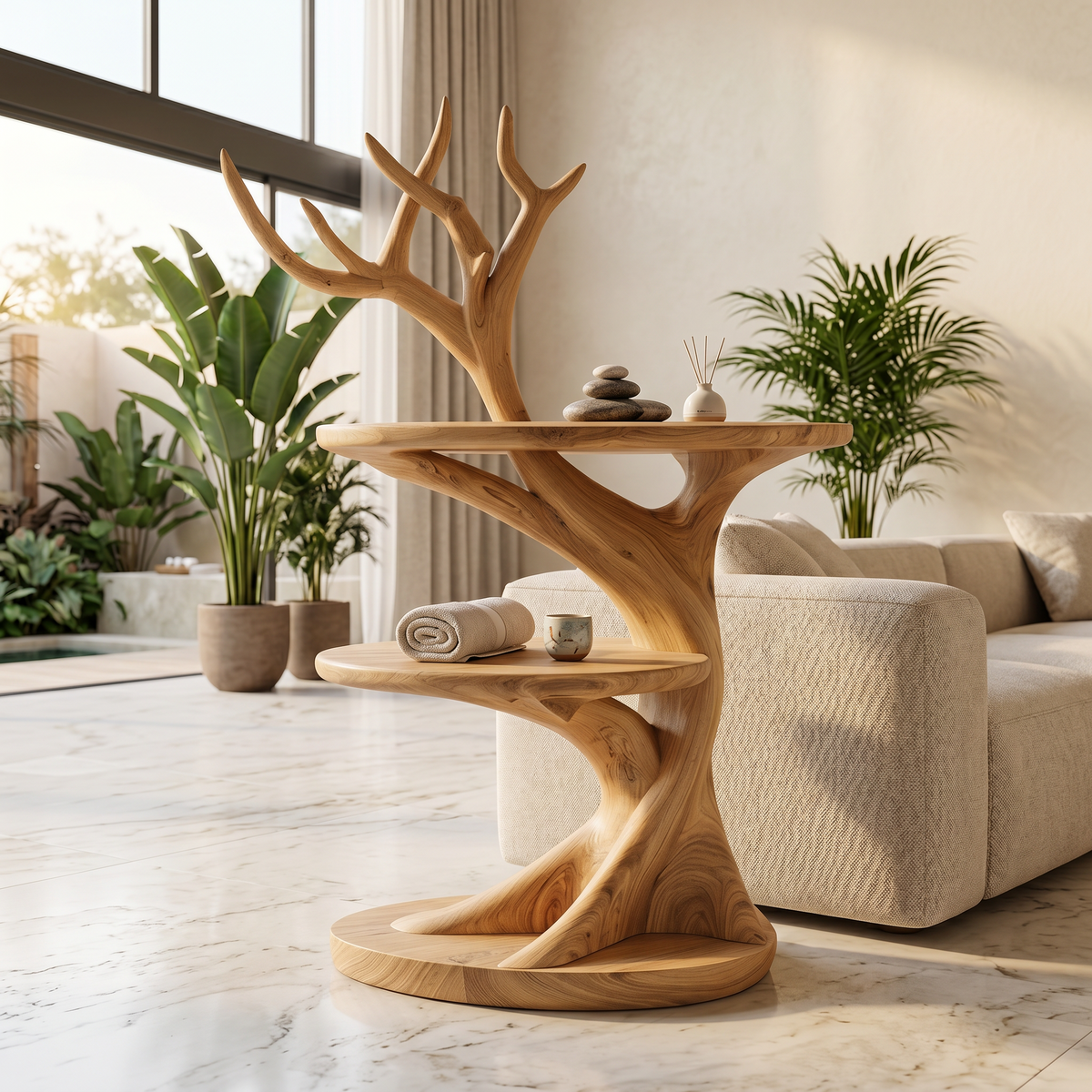 Spry Interior Organic Bedside Table, Sculptural Tree Branch Solid Wood Nightstand & Accent Side Table for Bedroom, SINLSABT269