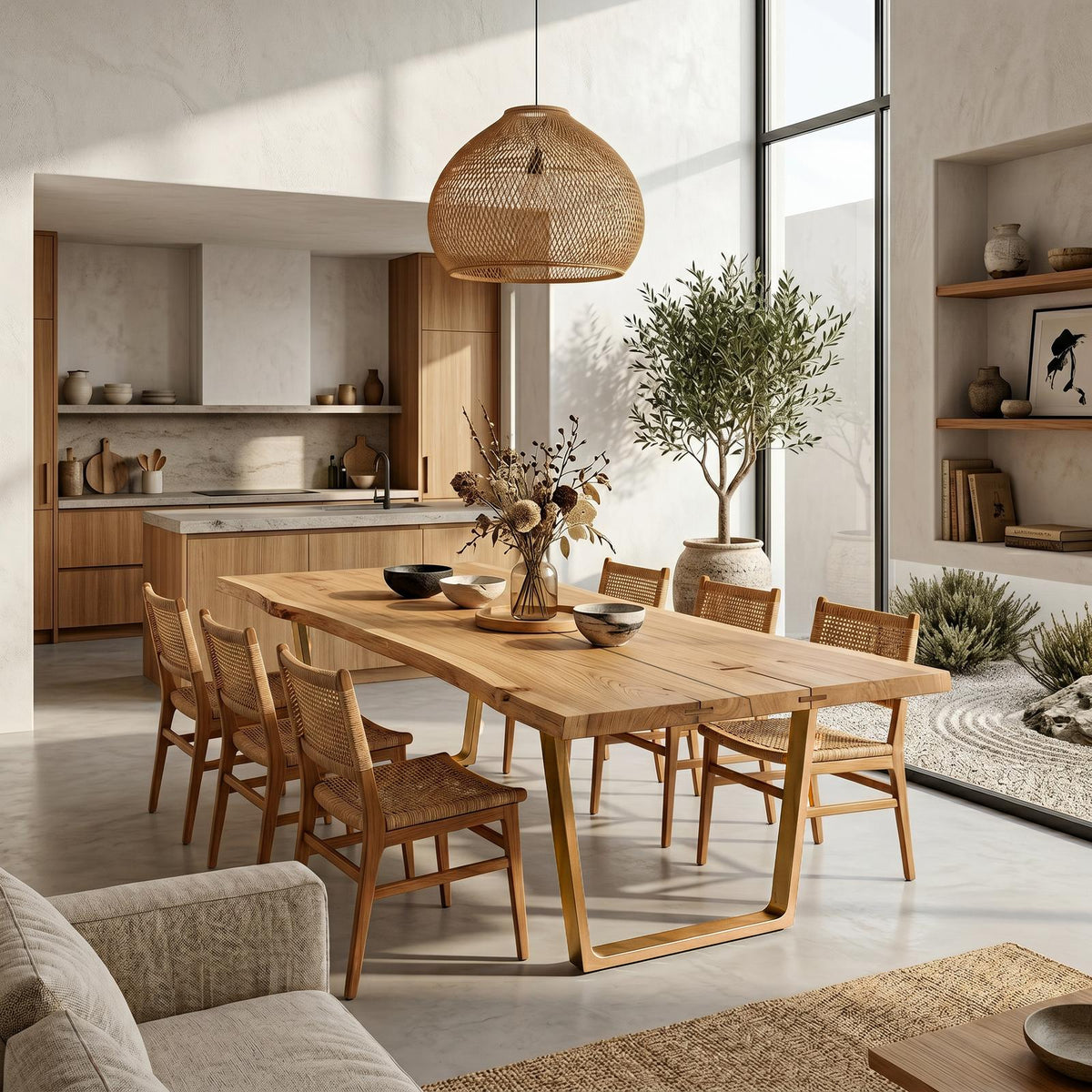 Spry Interior Organic Live Edge Dining Table with U-Shaped Wood Legs, Rustic Hardwood Kitchen Dinner Table for Dining Room, SINLSADT187