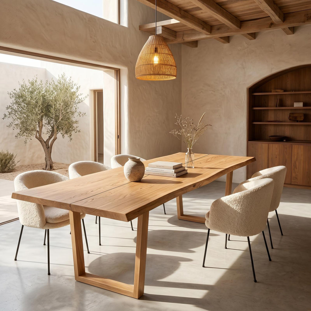Spry Interior Modern Walnut Dining Table with Minimalist U-Shape Base, Luxury Solid Wood Kitchen Table for Dining Room, SINLSADT188