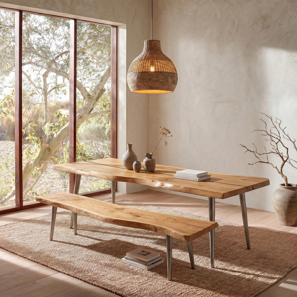 Rustic Dining Table with Trestle Wood Base, Farmhouse Solid Wood Kitchen Table for Dining Room