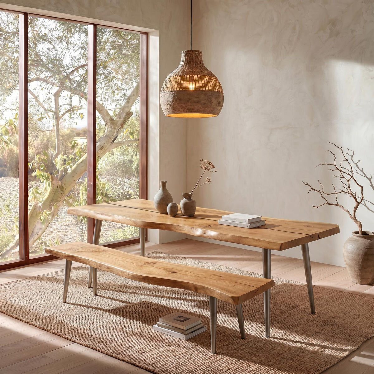 Rustic Dining Table with Trestle Wood Base, Farmhouse Solid Wood Kitchen Table for Dining Room