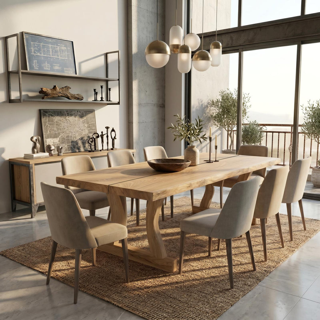 Spry Interior Contemporary Solid Wood Dining Table with Rounded Edge, Modern Kitchen Room Dinner Table, SINLSADT190