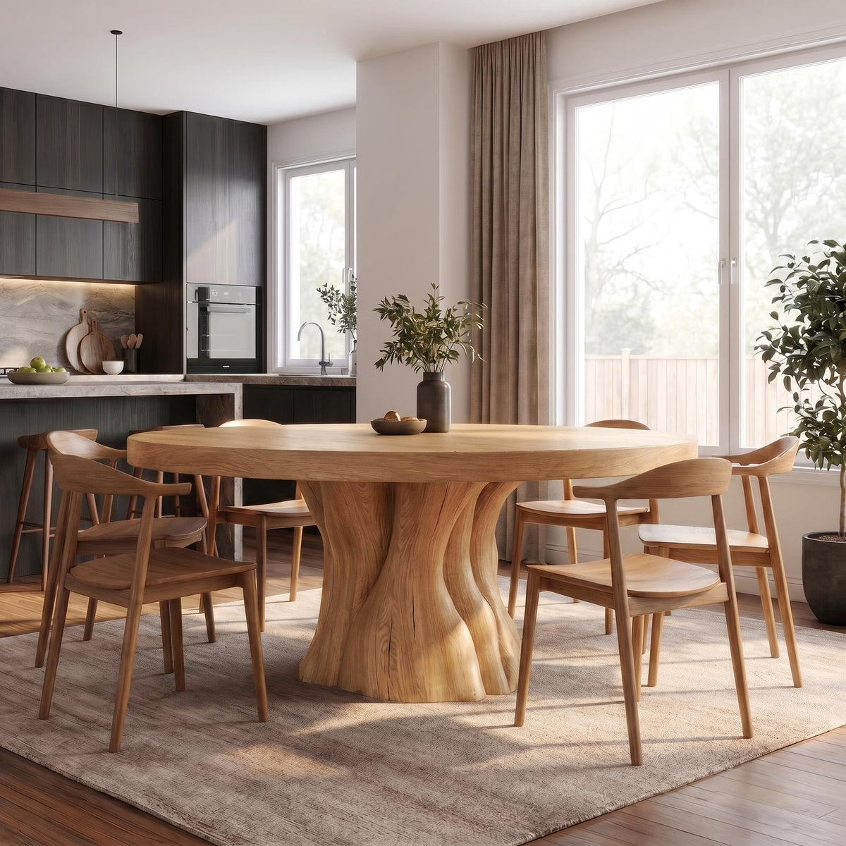 Organic Rustic Round Dining Table, Handcrafted Solid Wood Kitchen Table for Country Home Dining Room