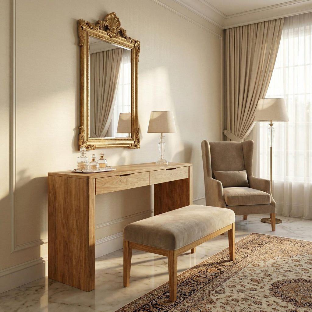 Spry Interior Rustic Dressing Table, Natural Wood Organic Handmade Makeup Vanity Desk, Bedroom Accent Table, SINLSABDT056