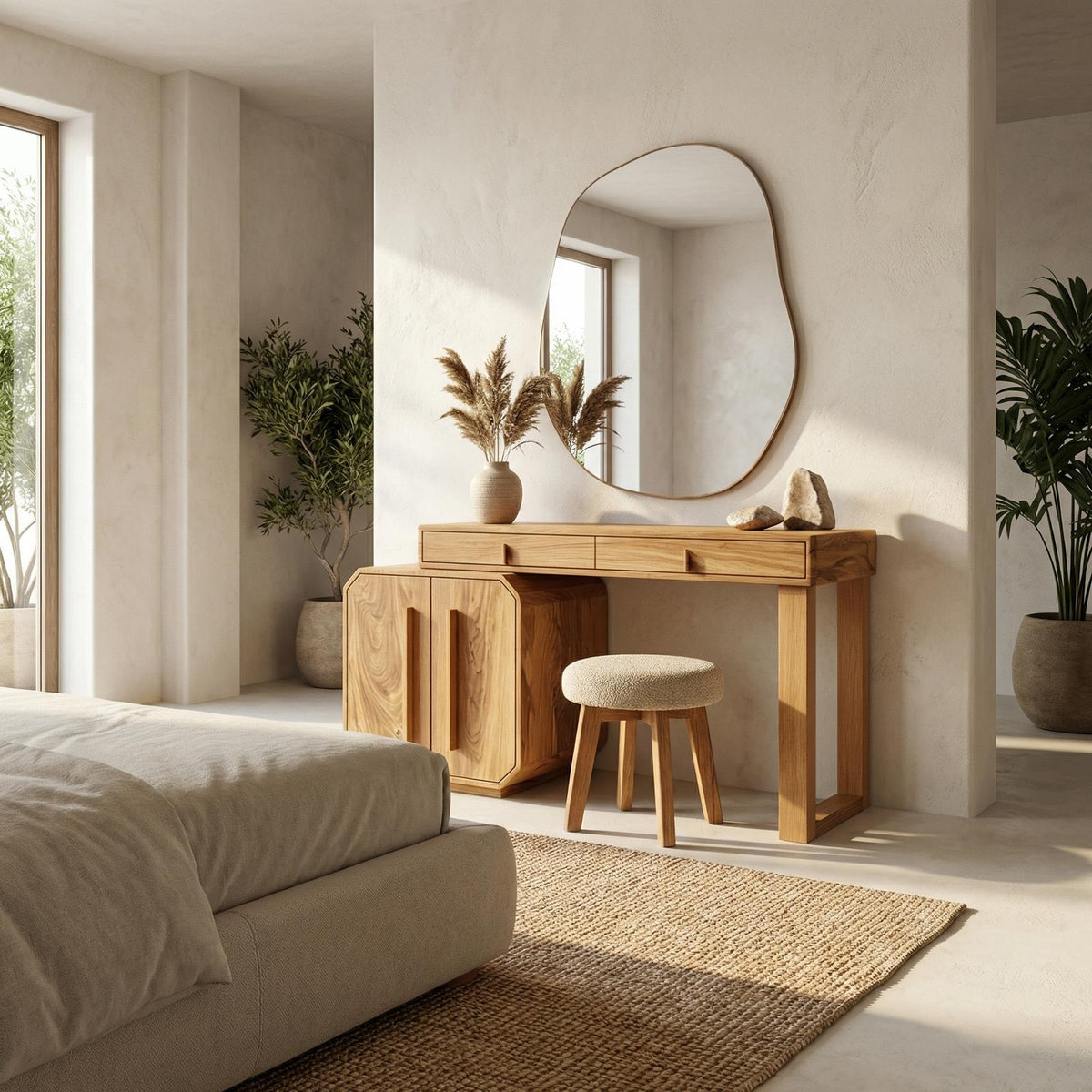 Contemporary Dressing Table With Storage Cabinet Sculptural Design For Bedroom