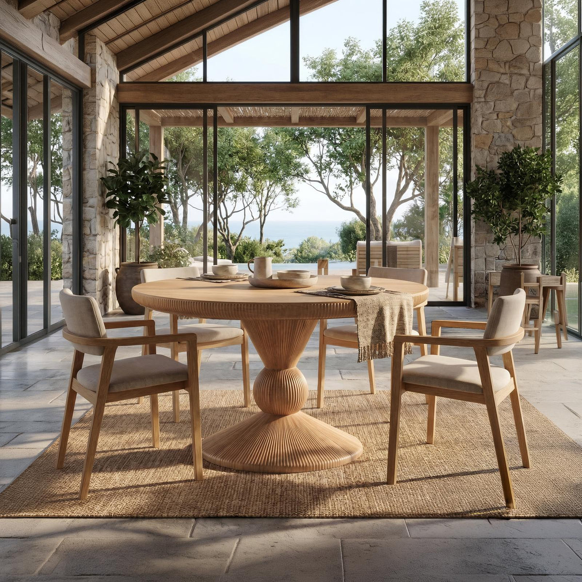 Spry Interior Modern Round Pedestal Dining Table, Handcrafted Solid Wood Kitchen Statement Table for Home Dining Room, SINLSADT168