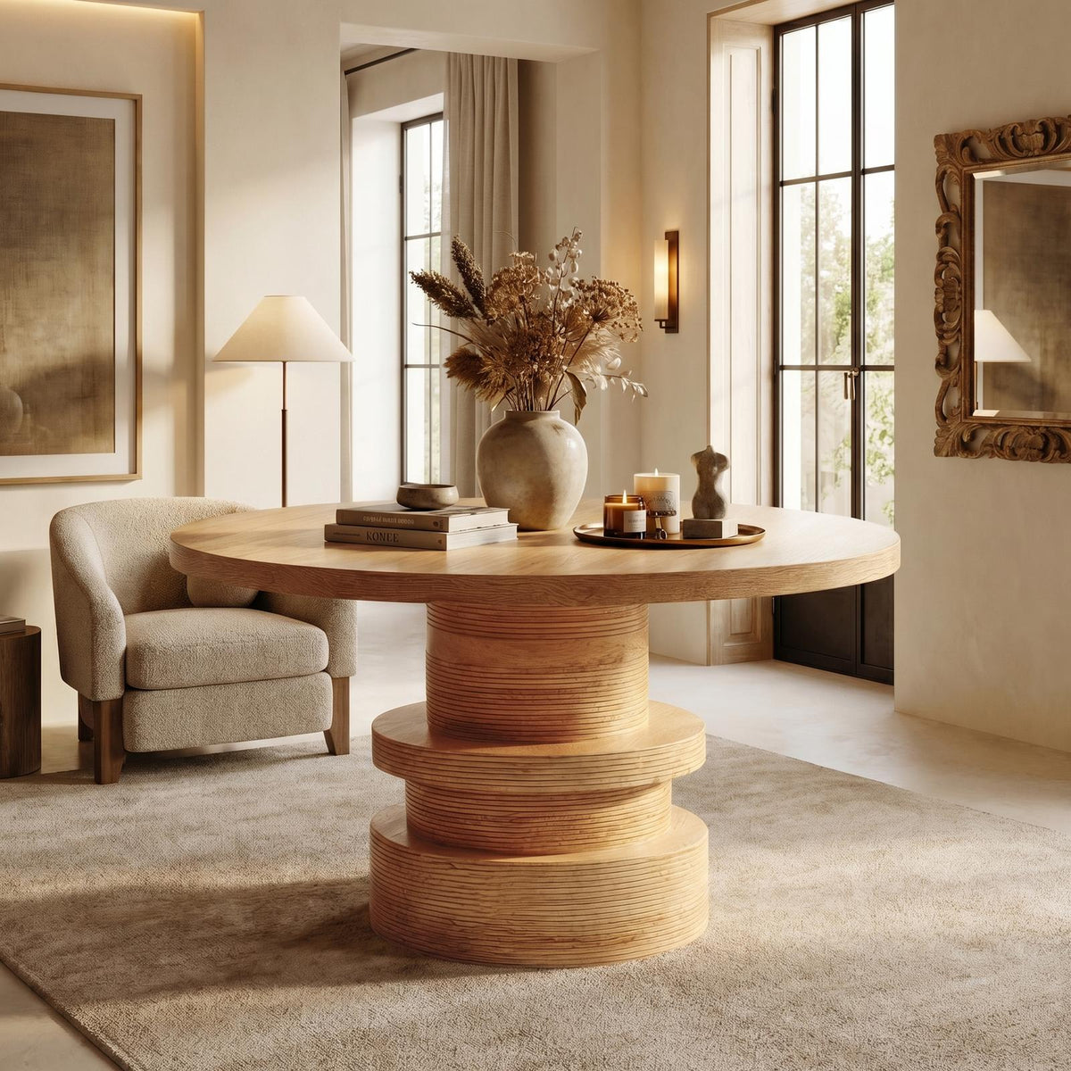 Organic Round Entryway Table, Solid Wood Sculptural Pedestal Foyer Table, Rustic Accent Table for Living Room