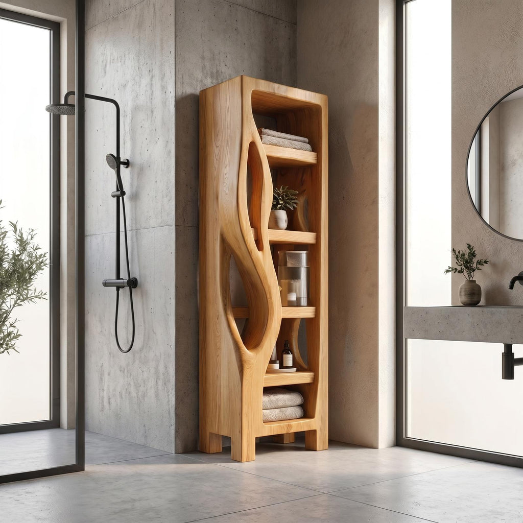 Rustic Wood Bathroom Cabinet, Organic Tree Branch Design Storage Cabinet with Shelves