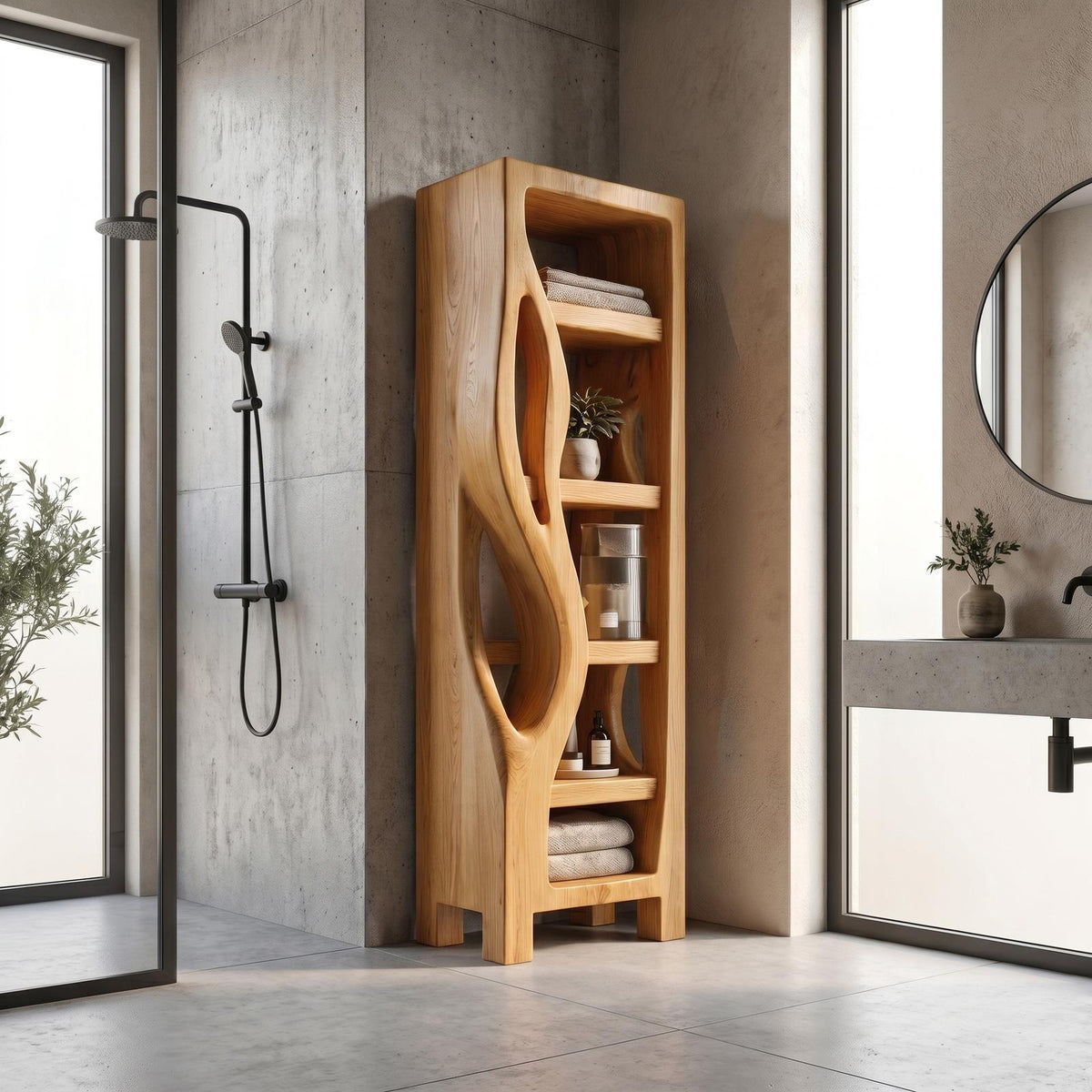 Rustic Wood Bathroom Cabinet, Organic Tree Branch Design Storage Cabinet with Shelves