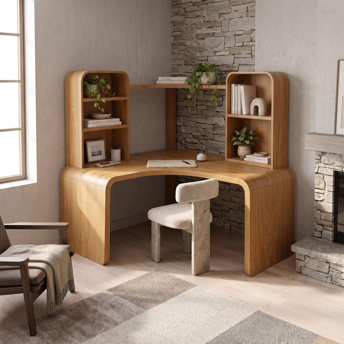Contemporary Computer Desk With Corner Bookcase For Workspace