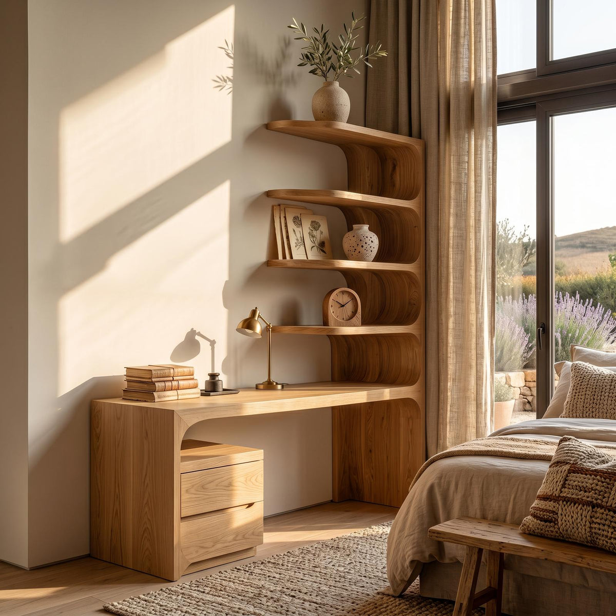 Scandinavian Writing Desk With Integrated Storage Hutch For Bedroom And Workspace