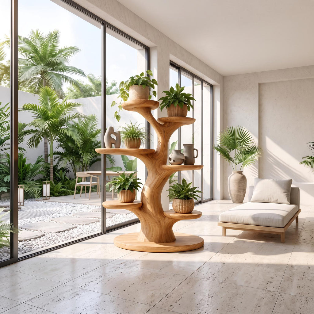 Organic Plant Stand With Flowing Tiered For Balcony SINLSAPT024
