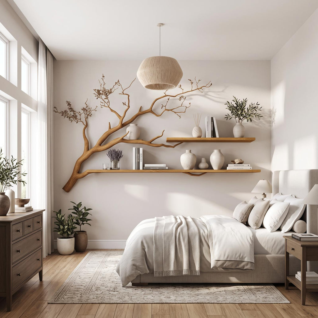 Rustic Organic Tree Shelf Artistic Natural Living Space