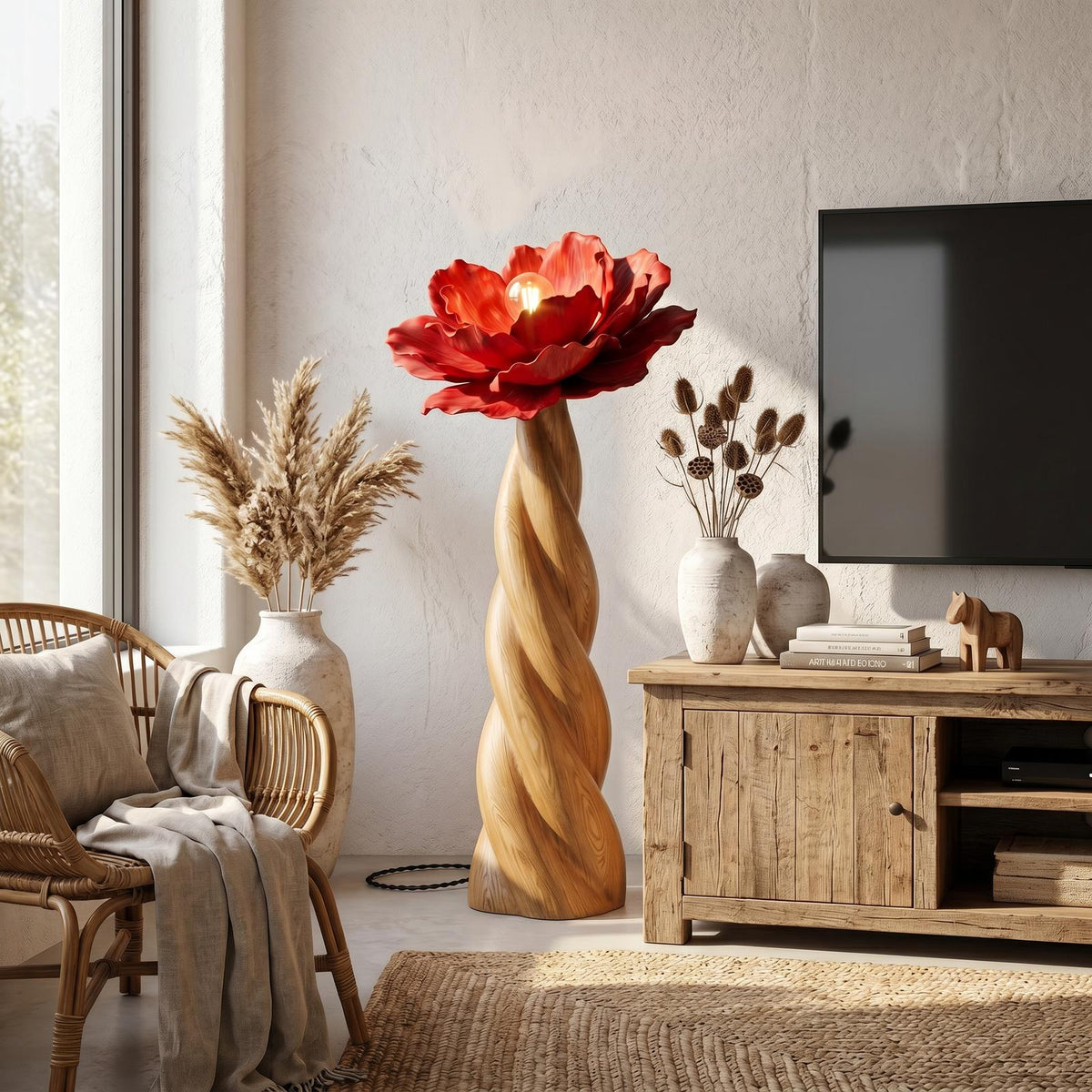 Nature Inspired Floor Lamp With Blooming Flower Silhouette For Living Room