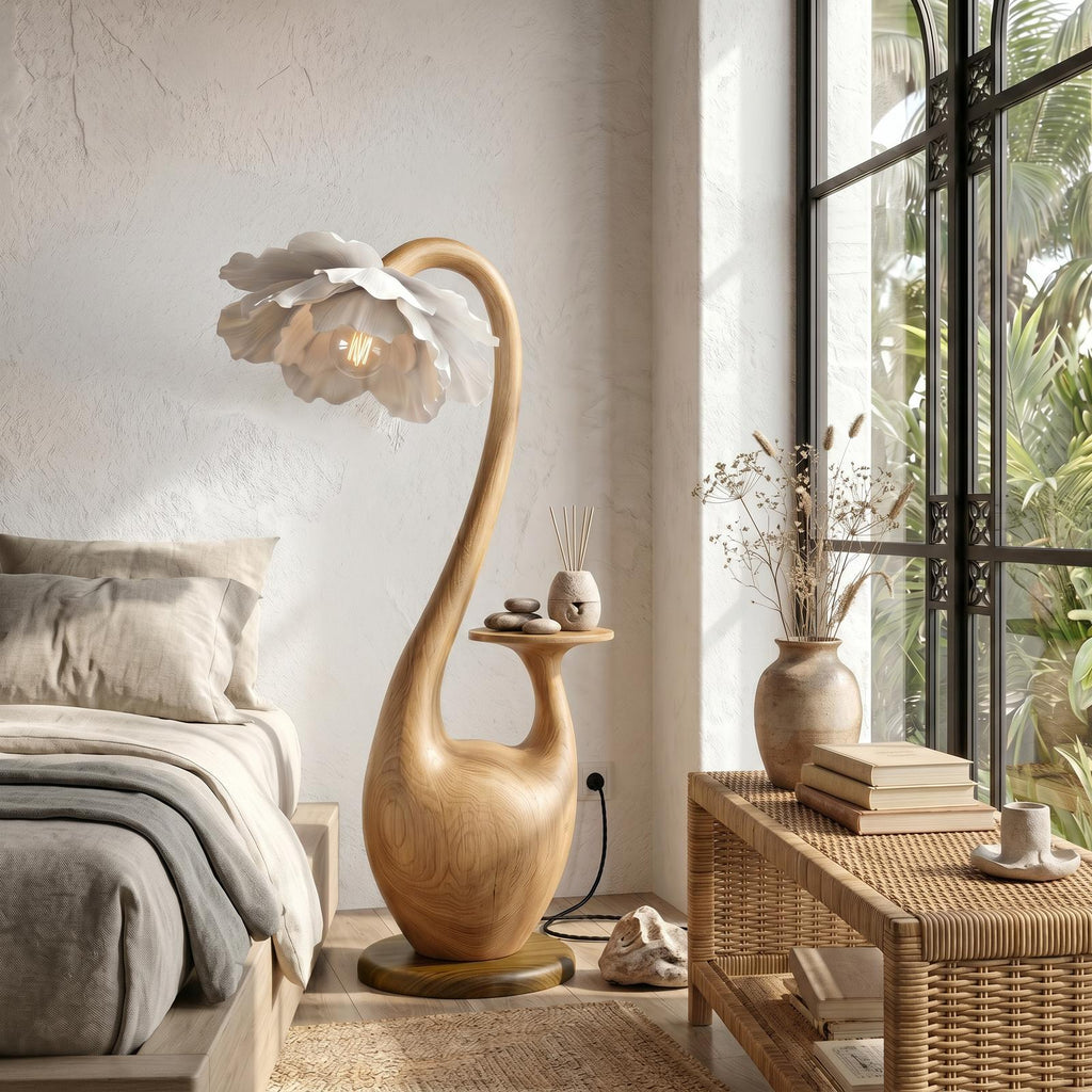 Artistic Floor Lamp With Sculptural Organic Base And Integrated Shelf For Reading Nook SINLSAFLP130