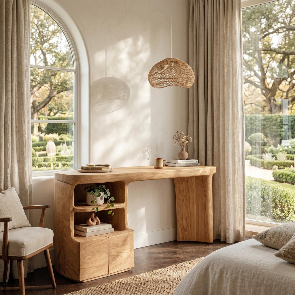 Modern Writing Desk With Open Storage Shelves For Home Office