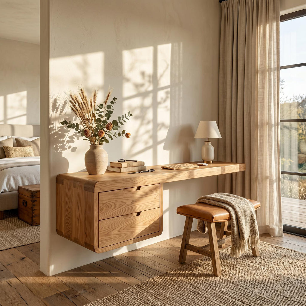 Wall Mounted Desk With Built In Storage Cabinet For Study And Workspace