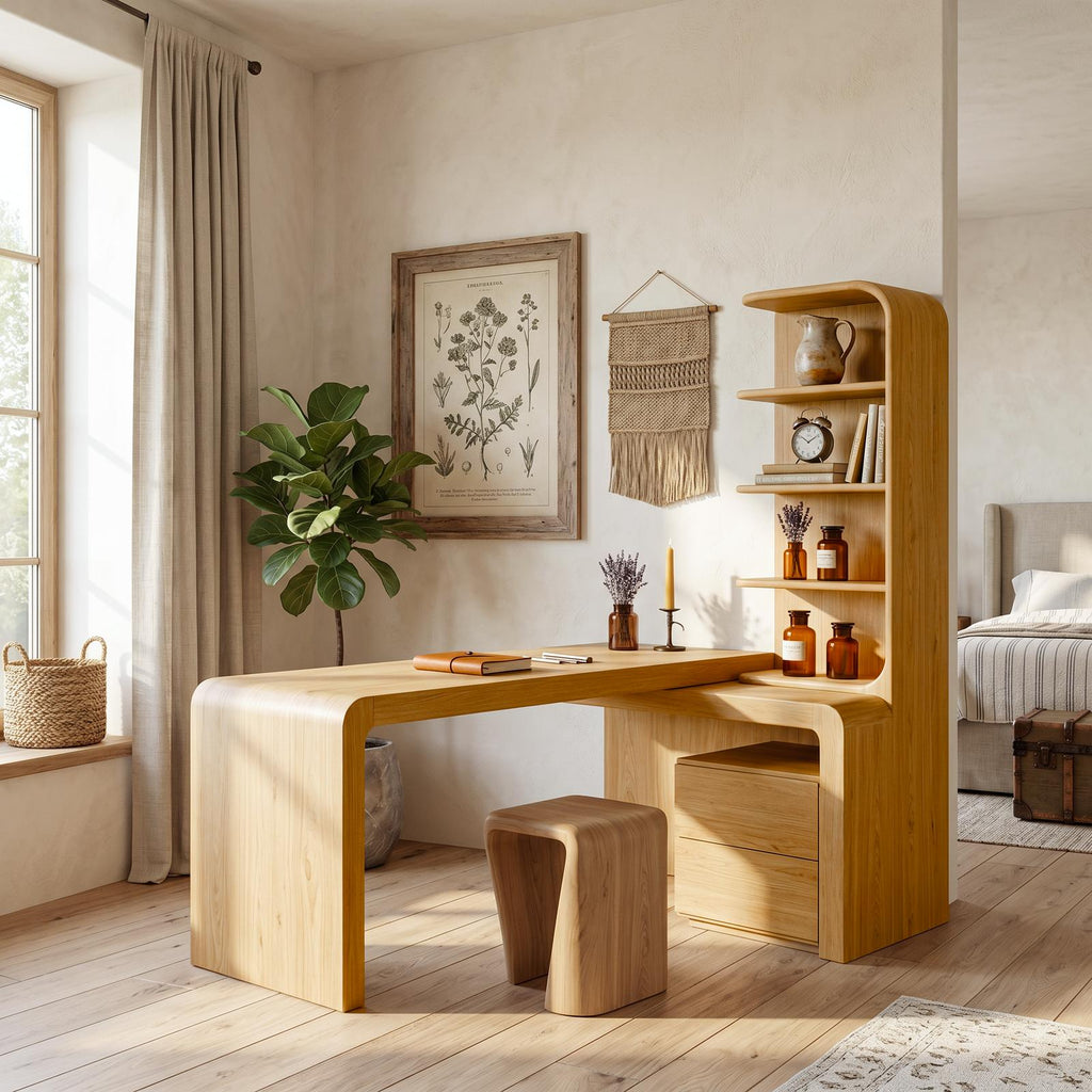 Modern Desk With Built In Bookshelf For Home Office And Workspace