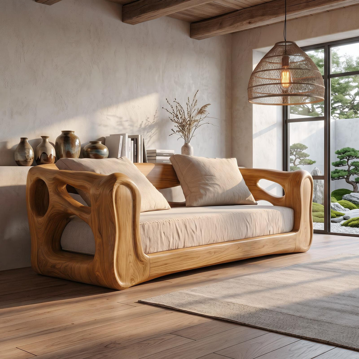 Contemporary Sofa Frame With Organic Flowing Wood Design For Living Room